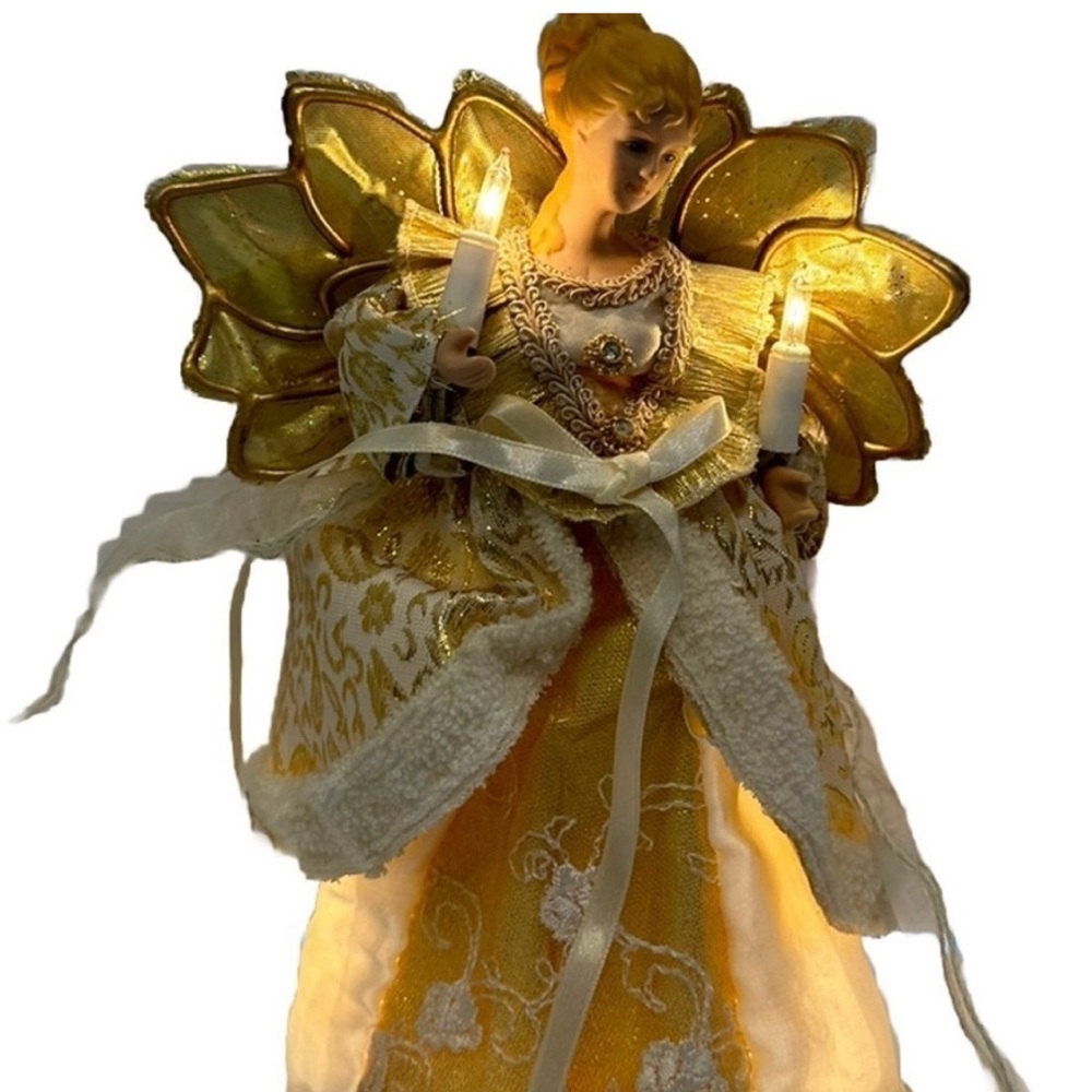 Vintage Gold Lighted Angel Christmas Tree Topper 13 Inch